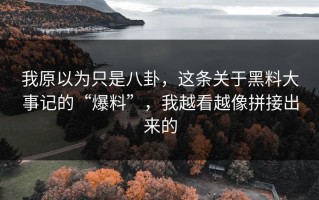 我原以为只是八卦，这条关于黑料大事记的“爆料”，我越看越像拼接出来的