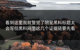 看到这里我就警觉了明星黑料标题太会写但黑料网里这几个证据链要先看